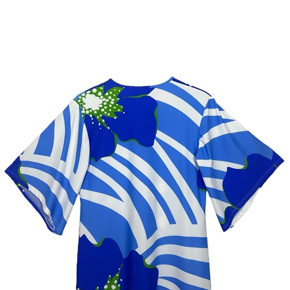 Jude Connally Ruby Dress Small Blue Floral V-Neck Flare Sleeve Midi USA Resort - Picture 8 of 11